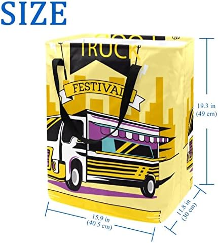 פסטיבל משאיות מזון רחוב הדפסת פוסטר סל כביסה מתקפל, סלי כביסה עמידים למים 60 ליטר אחסון צעצועי כביסה