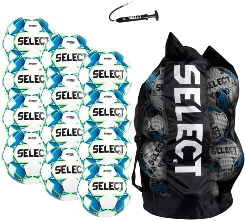 בחר כדור כדורגל דשא, חבילת 12 כדור עם שקית כדור דאפל ומשאבת יד, לבן, גודל 5