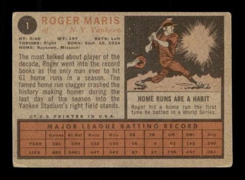 1 רוג'ר מאריס - 1962 כרטיסי בייסבול של טופס מדורגים VGEX - כרטיסי וינטג 'חתימה על חתימות בייסבול