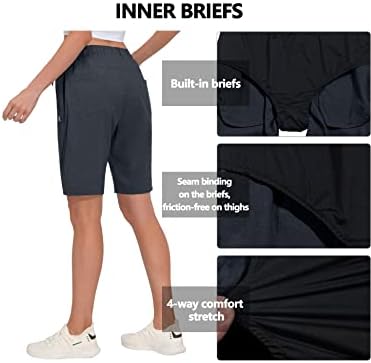 מכנסי טיול נושמים קלים לנשים קטנים אנדי, מכנסיים קצרים בגולף מהיר עם כיסי רוכסן, טכנולוגיית אוויר טק
