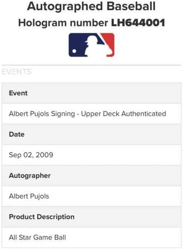 אלברט פוג'ולס סנט לואיס קרדינלס 2009 UDA/MLB חתום בייסבול אולסטאר 104/105 - כדורי חתימה