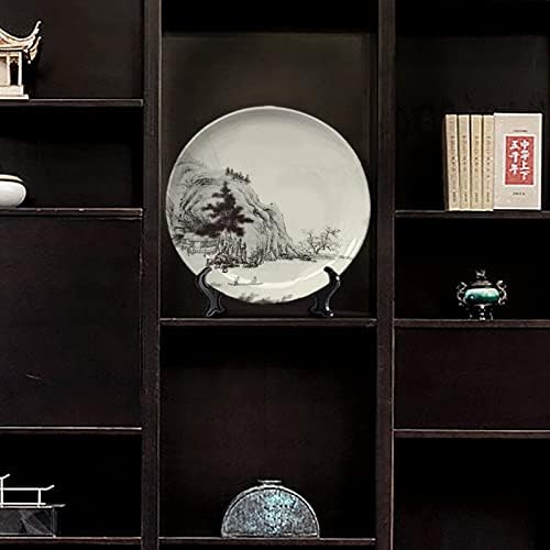 ציור סיני צלחת קרמיקה דקורטיבית, צלחת דיו נוף סינית ציור קרמיקה קרמיקה, עם צלחת חרסינה אנכית לשולחן