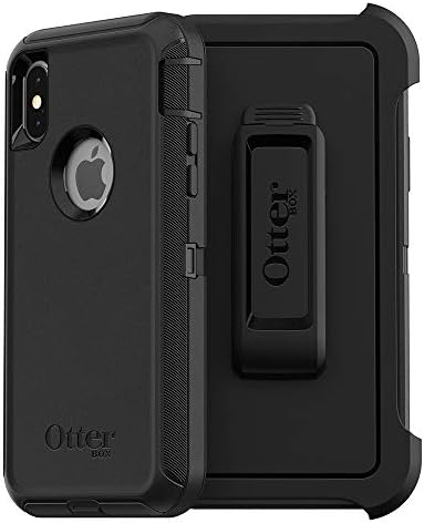 Otterbox iPhone XS ו- iPhone X Defender Series Case - שחור, מחוספס ועמיד, עם הגנה על יציאה, כולל קיקטנד