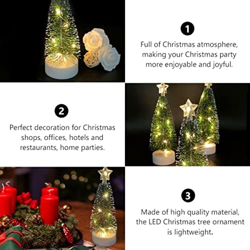 עץ קישוט קיסנגל לילה, שולחן פסלון עצי קישוטי שולחן מיניאטורי לא מראש המופעל על ידי חג המולד