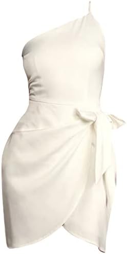 שמלת קיץ שמלת קיץ של מיאשוי מיני שמלת קיץ מזדמנת חגורת כתף לא סדירה שמלה סאטן לבנה שמלות דקיקות