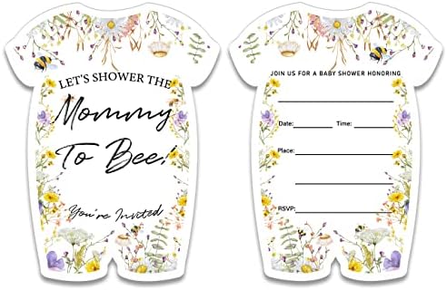 נושא הכוח של Wildlfower Bee Bee Machece Haby Party בצורת כרטיסי הזמנות עם מעטפות סט של 20 אמא פרחונית למקלחת