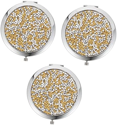 3 יחידות קריסטל מראת איפור נייד מראת איפור זהב כסף מראה להדביק תרגיל עגול