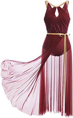 שמלת ריקוד לירית של Afavom לנשים תלבושת ריקוד עכשווית נצנץ בלט בלט + חצאית ארוכת עטיפה אריזת