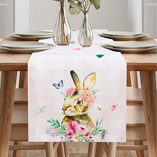 ארנב ארנב ארנב רץ שולחן פסחא, רץ שולחן אוכל עונתי באביב קיץ, קישוטי פסחא שמח לעיצוב מסיבות בית, 13