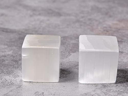 Jic gem 2pc 1.4 אינץ '0.29 קילוגרם קוביית קריסטל סלניית לבנה מלוטשת, בלוק טעינה גביש סלניט טבעי טבע