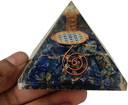 פירמידה אורגוניט פירמידה כחולה לאפיס לאזולי פרח אבן חיים אורגון פירמידה הגנה על אנרגיה שלילית 65-70