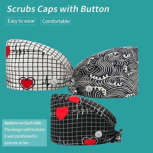 ViaoLi Crich Cricb Caps נשים עם כפתורים כובע רופא שיניים כובע שוויון מכסים אחיות כיסוי שיער כיסוי