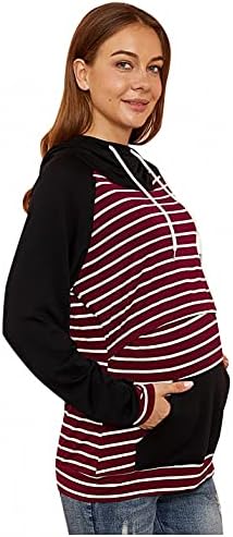 נשים יולדות סווטשירט הסווטשרט פסים בהריון ארוך שרוול חולצת טי טוניקת למעלה רך סלעית סוודרים עם כיס