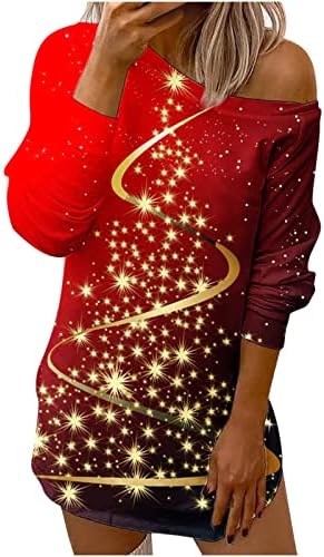 צבעוני נשים חג המולד סטרפלס סוודר רופף ספורט למעלה כותנה אלכסון צווארון חלול כבוי כתף סווטשירט