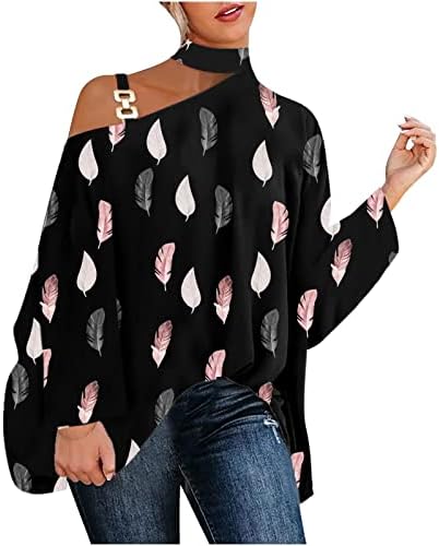 נשים של כתף אחת הדפסת חולצות מקרית רופף חולצה עטלף שרוול טוניקות חולצה נמתח חולצה