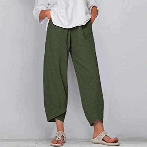 Uytogofe נשים רופפות מכנסי קיץ ישר מותניים מזדמנים גבוהים דירות מכנסי כותנה מוצקים ארוכים 9 מכנסי נשים