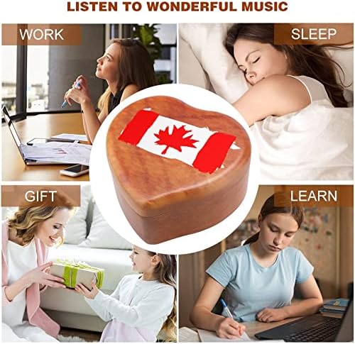 דגל קנדה קופסת מוסיקה מעץ קופסת מעץ מעץ צורת לב קופסאות מוזיקליות מודפסות ליום הולדת של האהבה