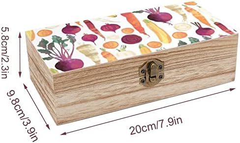 דפוס ירקות נודקיו על רקע לבן קופסת מארגן אחסון מעץ עם מנעול רטרו לתמונות תכשיטים שומרות על מתנה דקורטיבית