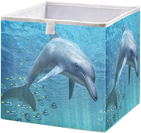 סלי ארונות ויססוני דולפין מתחת לאחסון מים סלי בד סלי בד לארגון מדפים פחי קוביית אחסון מתקפלים לבגדים, צעצועים,