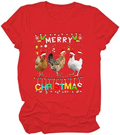מצחיק חג המולד חולצות לנשים מצחיק תרנגול גרפי טיז צווארון עגול קצר שרוול קיץ חולצות חידוש חג חולצה