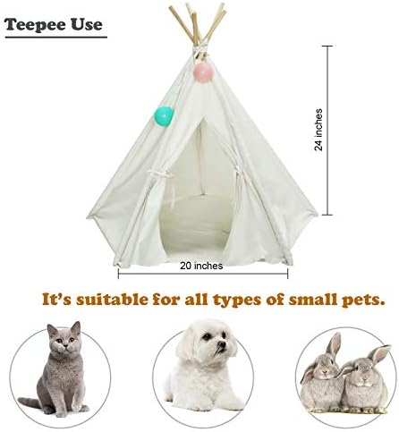 אוהל טיפי כלבים לכלבים וחתולים חמוד חיית מחמד חמוד עם מחצלת, אוהלי כלבים ניידים 24 אינץ 'בית כלבים