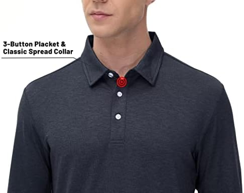 חולצות פולו שרוול ארוך של Magcomsen גברים 3 כפתורים חולצה צווארון מהיר ביצועים יבש מהיר גולף פולו