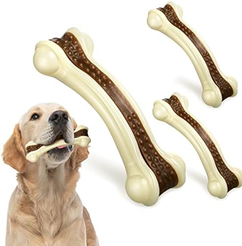 3 חבילה כלב ללעוס צעצועי עבור לועסי אגרסיביים, כלב עצם צעצועי ניילון בשר טעם בלתי ניתן להריסה כלב