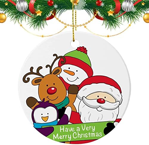 2021 חג המולד קישוט תליון 3 אינץ קרמיקה עגול חג חג המולד עץ קישוט פנדנט למשפחה חברים מתנה