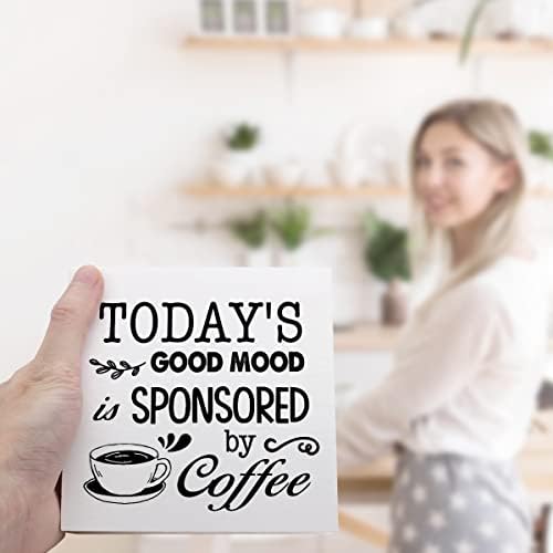 היום של מצב רוח טובה בחסות קפה עץ סימן עיצוב שולחן, מצחיק קפה עץ בלוק סימן שולחן קישוטים לבית חווה מטבח סלון קפה