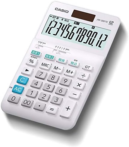CASIO JW-200TC-N W מחשבון שיעור מס, 12 ספרות, מחשבון מס, לבן, פשוט סוג