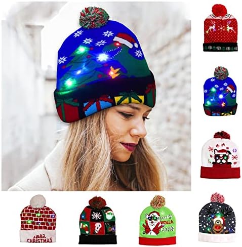 הוביל חג המולד סוודר כובע אור עד חג המולד סרוג כובע יוניסקס חורף כובע צבעוני משקל ספסל עם משקולות ובר