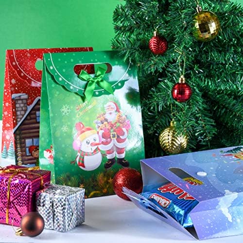 פרקסטקס חורף, שקיות מתנה לחג עם סרט קשת וסגירת דבק - שקית מתנה בינונית של 12 חבילות למתנות לחג המולד, טובות נופש,
