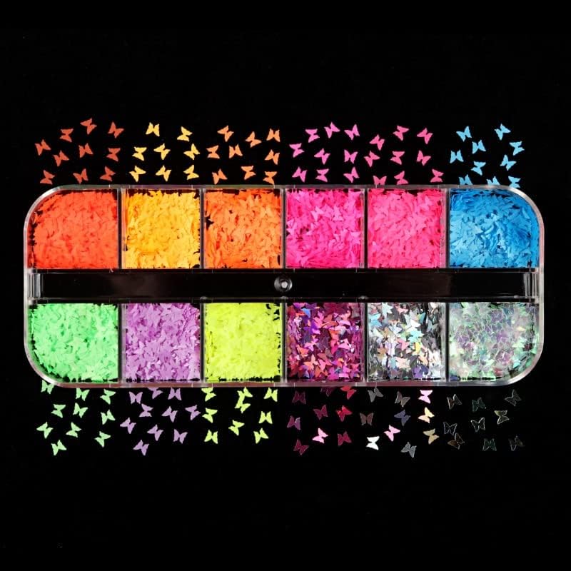 12 רשתות נייל סט תכשיטי צבעוני פאייטים פרפר אהבת פרח עשה זאת בעצמך נייל אמנות קסמי עיצוב קישוטי