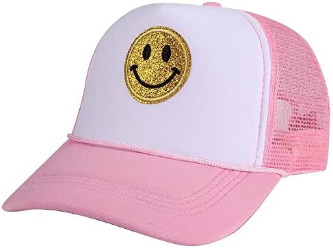לין סו אופנה חיוך פנים פאייטים בייסבול כובע הדפסת ניאון גבוהה כתר קצף רשת חזרה נהג משאית כובע-עבור