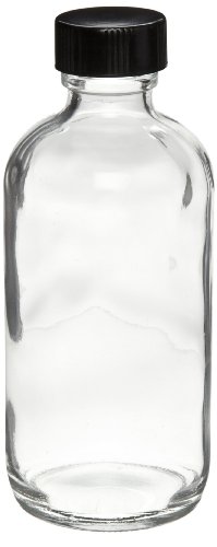 ויטון 216815 בקבוק עגול בוסטון, זכוכית שקופה, קיבולת 8 עוז עם 24-400 מכסה בורג מצופה פולי-חותם פנולי שחור, קוטר