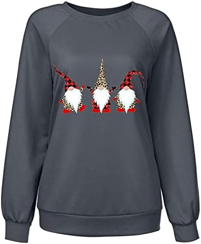 נשים החג שמח סווטשירט סנטה גרפי חולצה חג המולד ארוך שרוול צווארון עגול סוודר מזדמן רופף בכושר חולצה