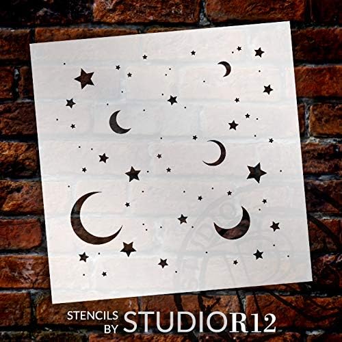 ירח וכוכבים דפוס סטנסיל על ידי סטודיו12 / עשה זאת בעצמך חדר שינה משתלת בית תפאורה מתנה / קרפט & צבע