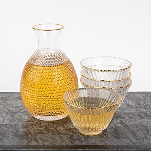 Skylarlife יפני פרימיום סאקה זהב סט כוס זכוכית קולקציית כוסות כוסות כוסות כוסות עם 4 כוסות סאקי כוסות תה