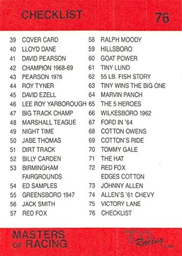 1989-90 TG Racing Masters of Racing Racing 76 Bit Bibet Bavet Cotton Owens מוסך כרטיס מסחר רשמי
