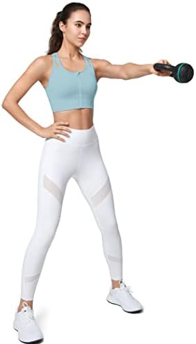 Yvette נשים ספורט ספורט חזייות גבוהות Zip Zip Front Bra Bra תמיכה גבוהה בחזה גדול לאימון ריצה כחול