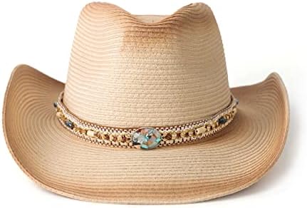 כובע קש קאובוי קלאסי בסגנון מערבי אוגימי כובע בוקרות רחב שוליים עם אבזם חגורה