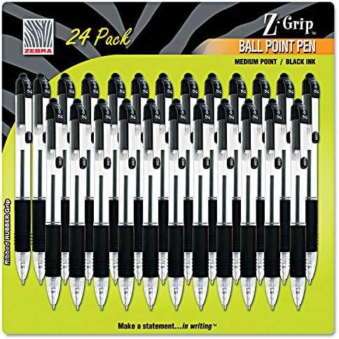 Zebra 12221 Z-Grip עט כדורים נשלף, דיו שחור, בינוני, 24/חבילה