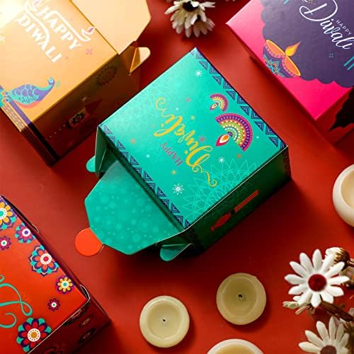 12 חתיכות שמח דיוואלי לטפל תיבת צד טובה ממתקים דיוואלי מתנת קופסות הודי פסטיבל של אורות גודי גייבל קופסות
