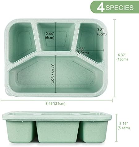 Yicongj 4 חבילות ארוחה ללא BPA הכנה מכולות צהריים מפלסטיק עם 4 תאים, קופסת בנטו לשימוש חוזר לילדים/פעוט/מבוגרים,