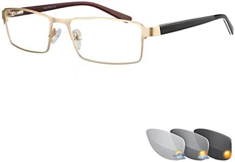 משקפי קריאה זהב אופנה של HORV לגברים, משקפי שמש פוטו -כרומיים, משקפי משקפי צבע חכמים, זהב/אפור