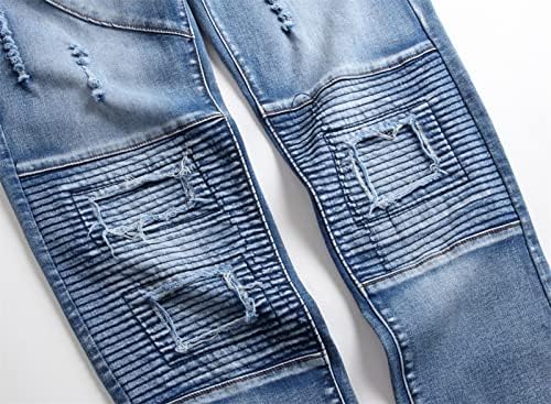 מאייפו-ג 'יי ג' ינס אופנוענים סקיני במצוקה מכנסי ג 'ינס מוטו היפ הופ קרועים ישר חורים בכושר דק קלאסי ג' ינס