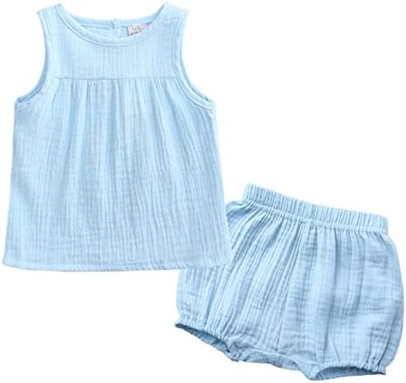 XBGQASU תינוק יילוד בנות תינוקות כותנה פשתן קיץ קיץ חולצת אפוד ללא שרוולים מוצקים מכנסיים קצרים הגדר תלבושות