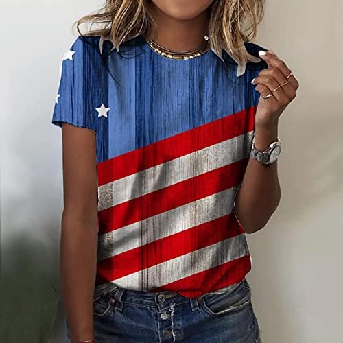 מיאשוי חולצת צווארון עם פסים לנשים קיץ יום העצמאות מודפס עם שרוולים קצרים עם צוואר עגול 3 ד ' דיגיטלי טק