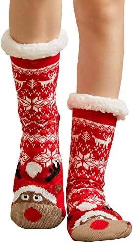 גרבי נעלי בית מטושטשות של נשים עם גרביים עם גרביים פלאפי חג המולד ללא החלקה גרבי פליס חמים