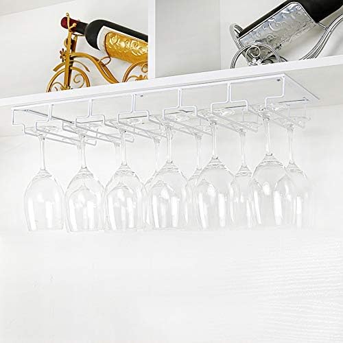 תחת ארון מחזיק זכוכית יין, משקפי גזע רכוב על קיר מארגן מתכת ברזל קולב למטבח בר -מטבח -לבן L60XW22.5 סמ